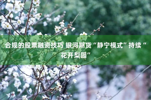 合规的股票融资技巧 银河期货“静宁模式”持续“花开梨园”