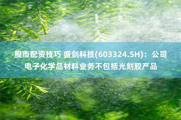 股市配资技巧 盛剑科技(603324.SH)：公司电子化学品材料业务不包括光刻胶产品